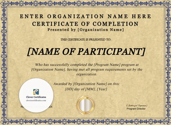 Free Training Program Completion Certificate