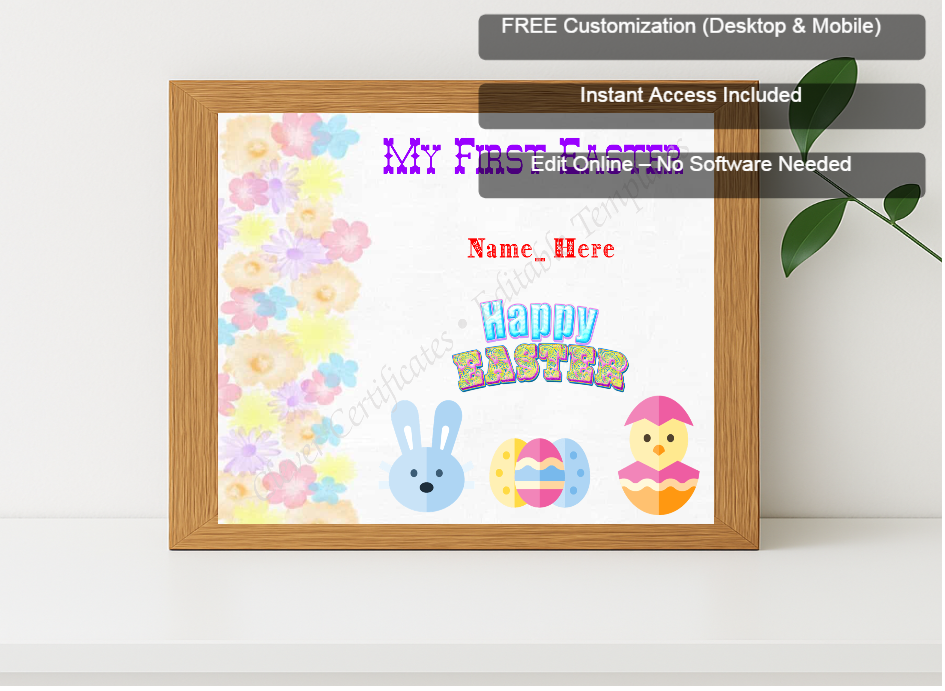 Premium mockup with Free Editor badge stack for My First Easter Award