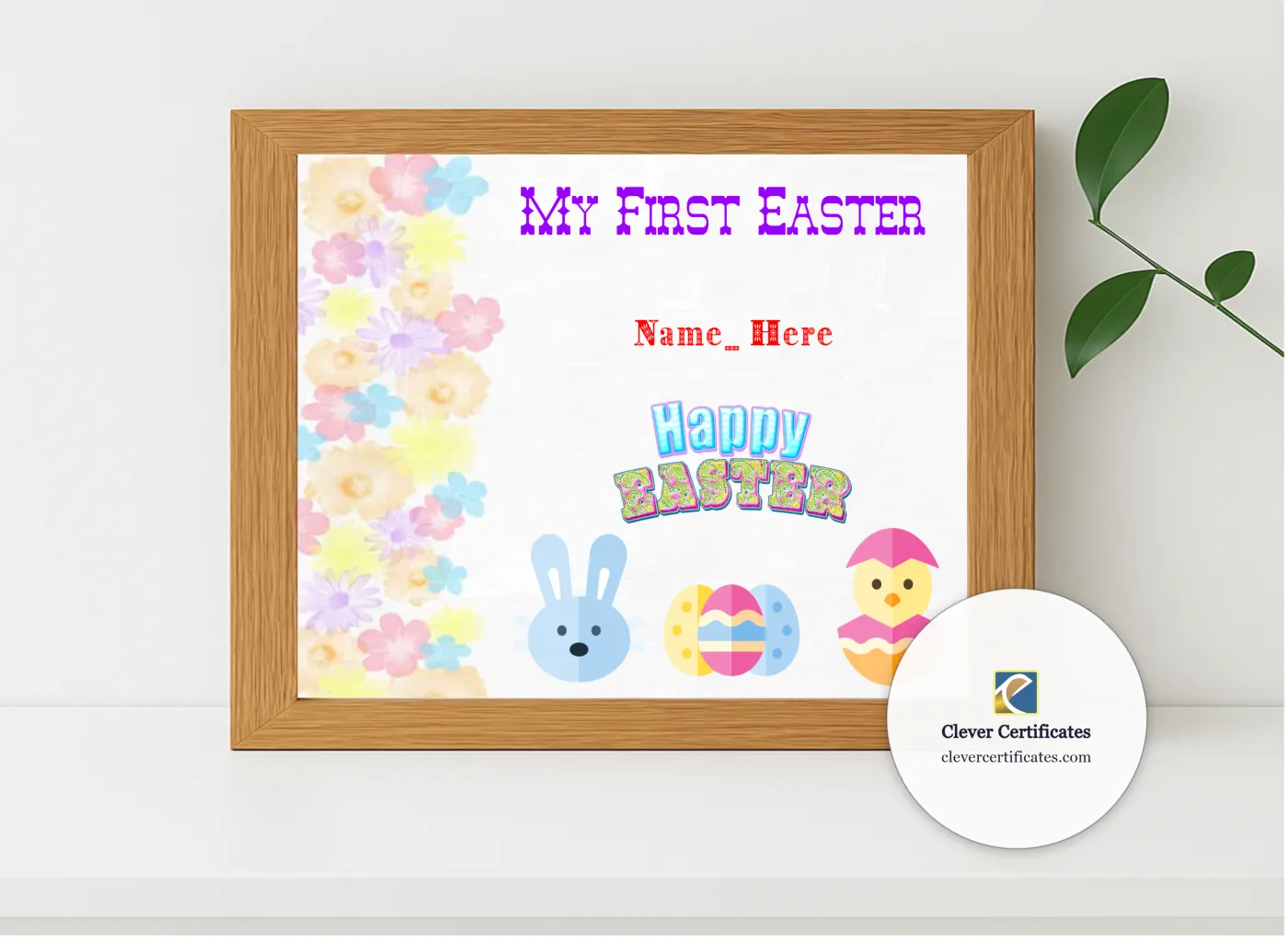Realistic mockup featuring My First Easter Award displayed within a modern frame, set against a minimalistic background.
