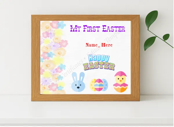 Realistic mockup featuring My First Easter Award displayed within a modern frame, set against a minimalistic background.