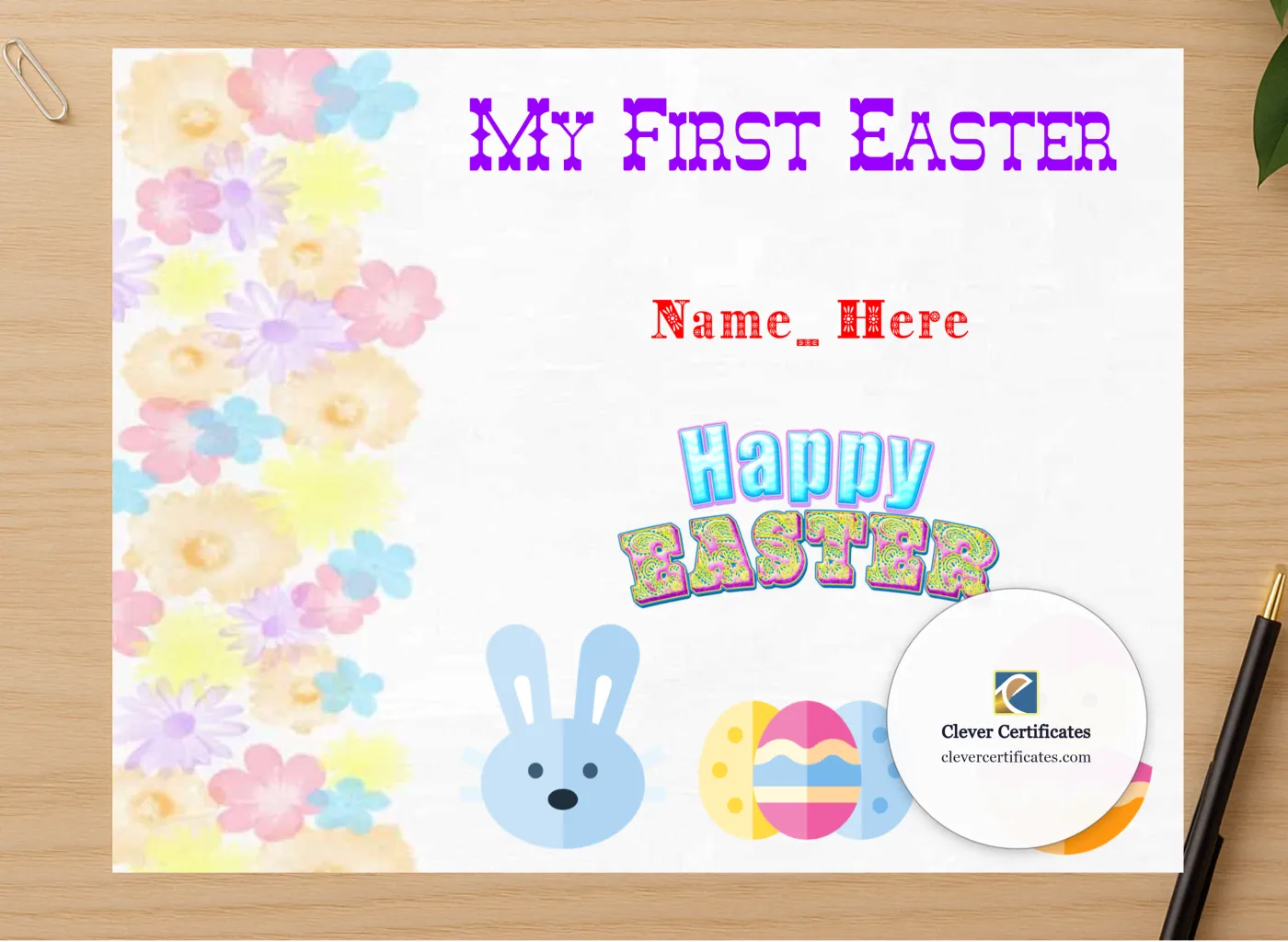 Professional preview of My First Easter Award certificate on high-quality stationery paper, ideal for showcasing the final look.