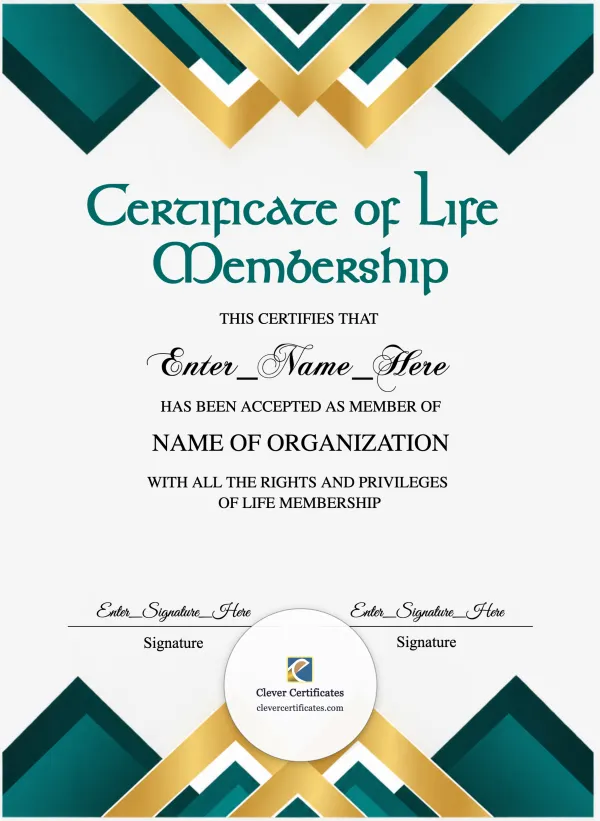 Life Membership Certificate Portrait — Certificate Template Preview