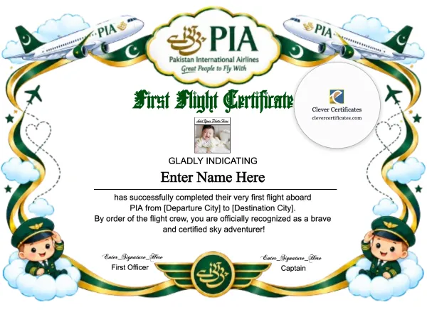 Free PIA Baby First Flight Certificate — Landscape