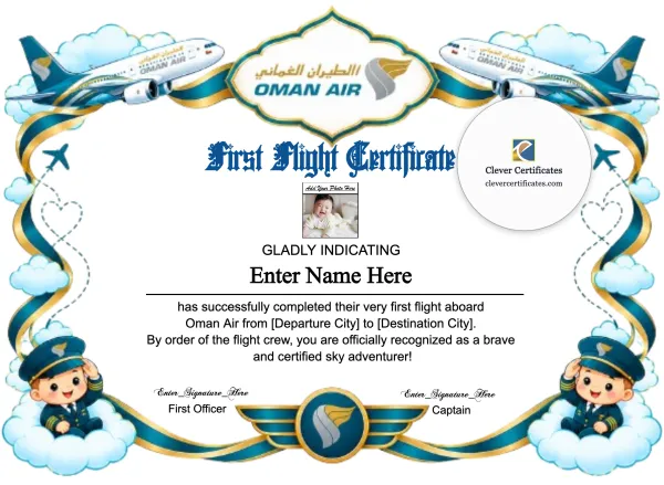 Free Oman Air Baby First Flight Certificate — Landscape