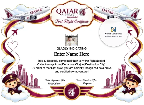 Free Qatar Airways First Flight Certificate With Photo