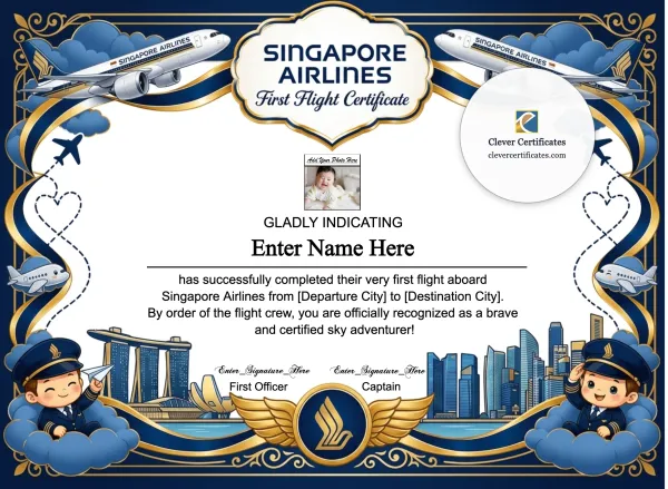 Free Singapore Airlines First Flight Certificate With Photo