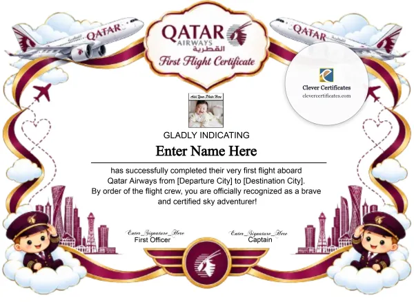 Free Qatar Airways Kids First Flight Certificate