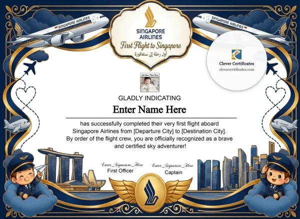 Free Singapore Airlines Kids First Flight Certificate