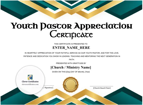 Free Youth Pastor Appreciation Certificate