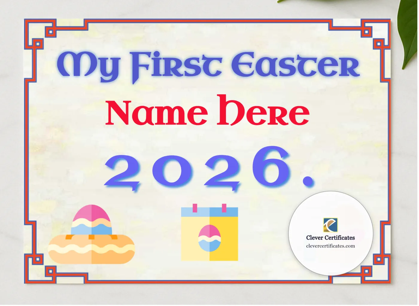 My First Easter Award 2 presented in a sleek wooden frame, elegantly arranged on a stylish table.