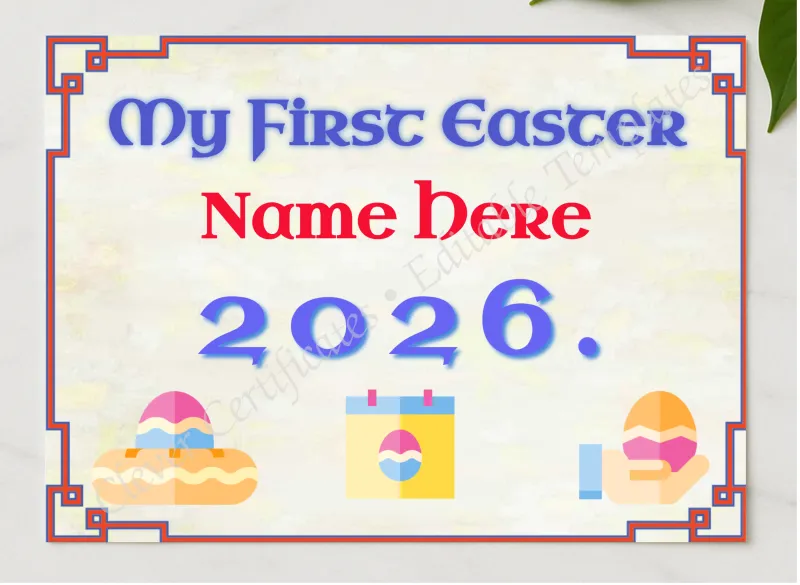 My First Easter Award 2 presented in a sleek wooden frame, elegantly arranged on a stylish table.