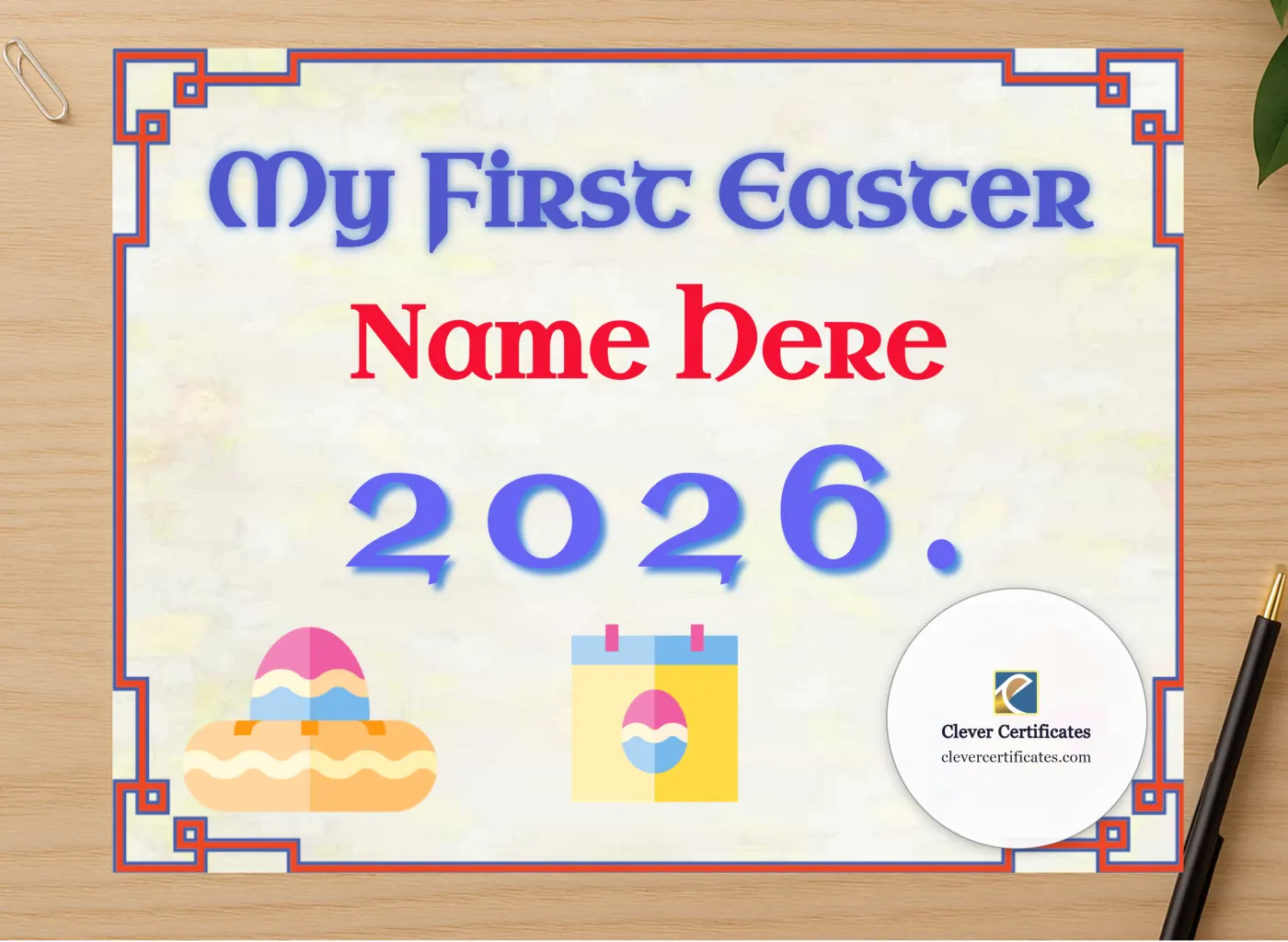 Professional preview of My First Easter Award 2 certificate on high-quality stationery paper, ideal for showcasing the final look.