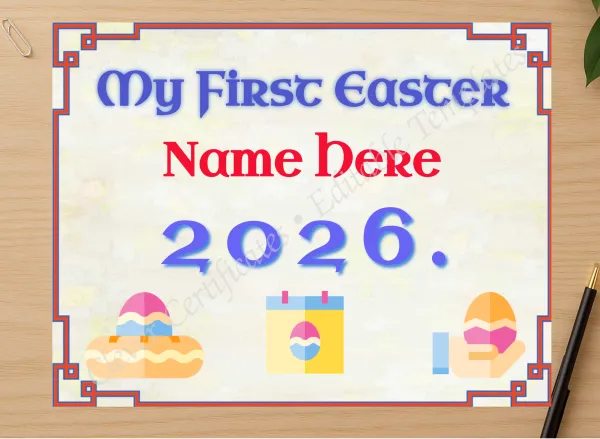 Professional preview of My First Easter Award 2 certificate on high-quality stationery paper, ideal for showcasing the final look.