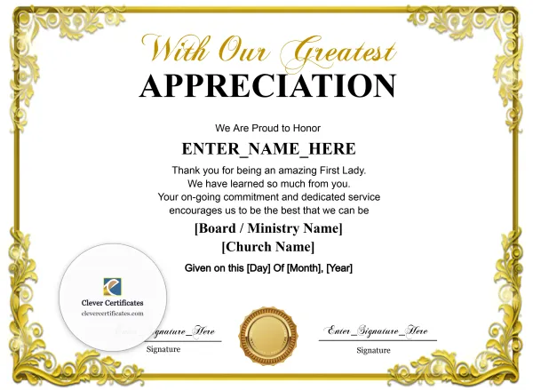 Free First Lady Appreciation Certificate
