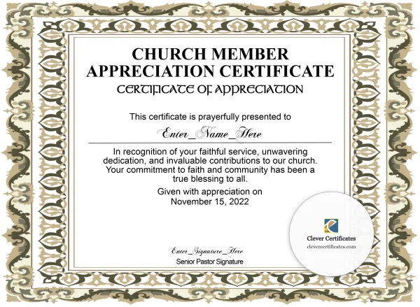 Free Church Member Appreciation Certificate