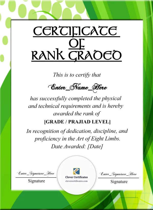 Muay Thai Grading Certificate Portrait — Certificate Template Preview