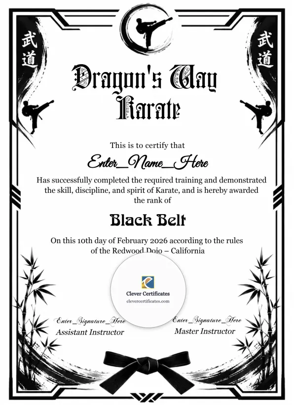 Kids Karate Belt Promotion Certificate Portrait — Certificate Template Preview