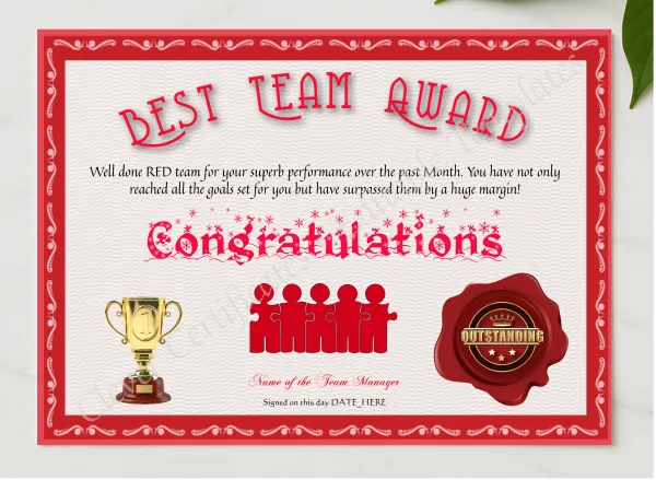 Best Team Award presented in a sleek wooden frame, elegantly arranged on a stylish table.