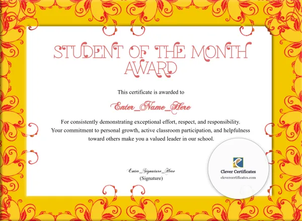 Free Middle School Student of the Month Certificate — Landscape