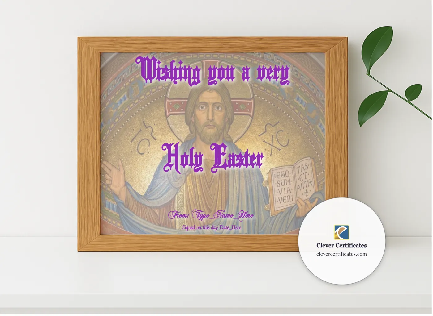 Realistic mockup featuring A Very Holy Easter displayed within a modern frame, set against a minimalistic background.