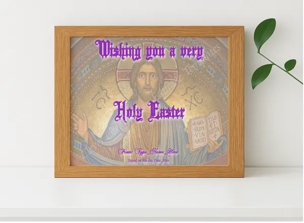 Realistic mockup featuring A Very Holy Easter displayed within a modern frame, set against a minimalistic background.