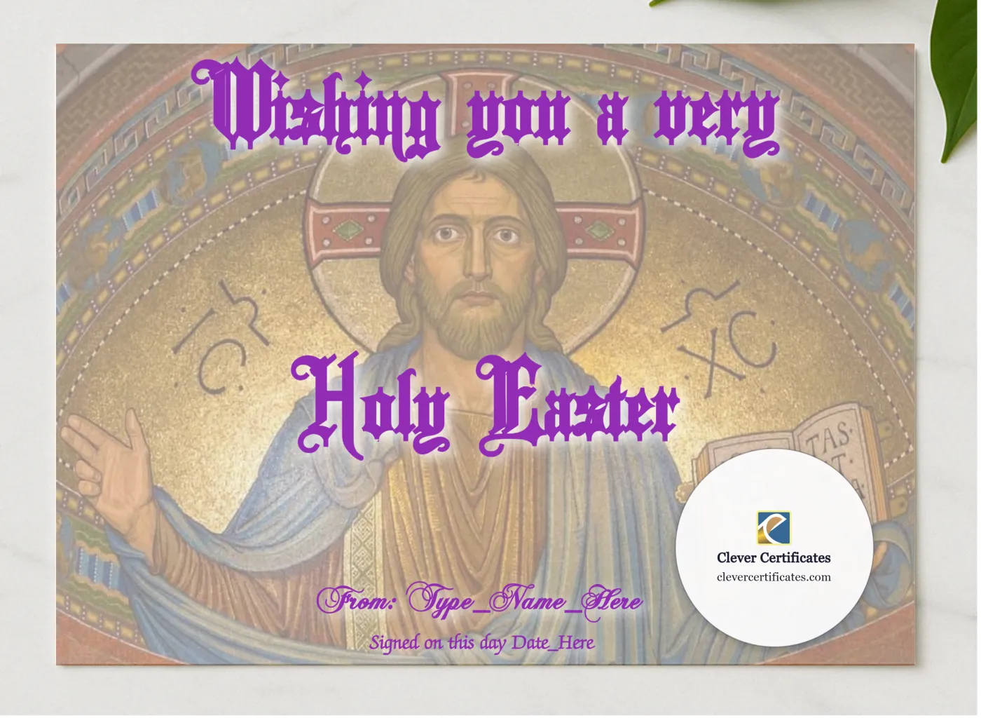 A Very Holy Easter presented in a sleek wooden frame, elegantly arranged on a stylish table.