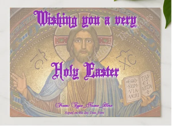 A Very Holy Easter presented in a sleek wooden frame, elegantly arranged on a stylish table.