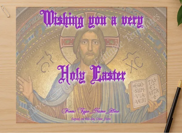 Professional preview of A Very Holy Easter certificate on high-quality stationery paper, ideal for showcasing the final look.