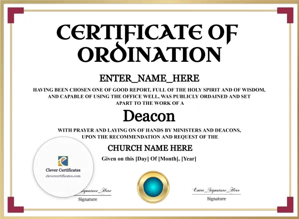 Free Deacon Ordination Certificate — Blue Seal Landscape