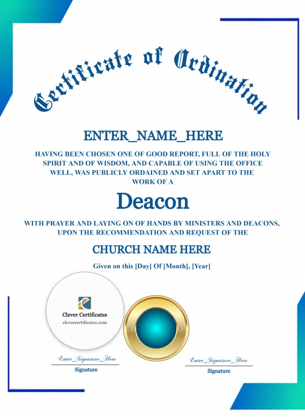 Deacon Ordination Certificate Navy Seal Portrait — Certificate Template Preview