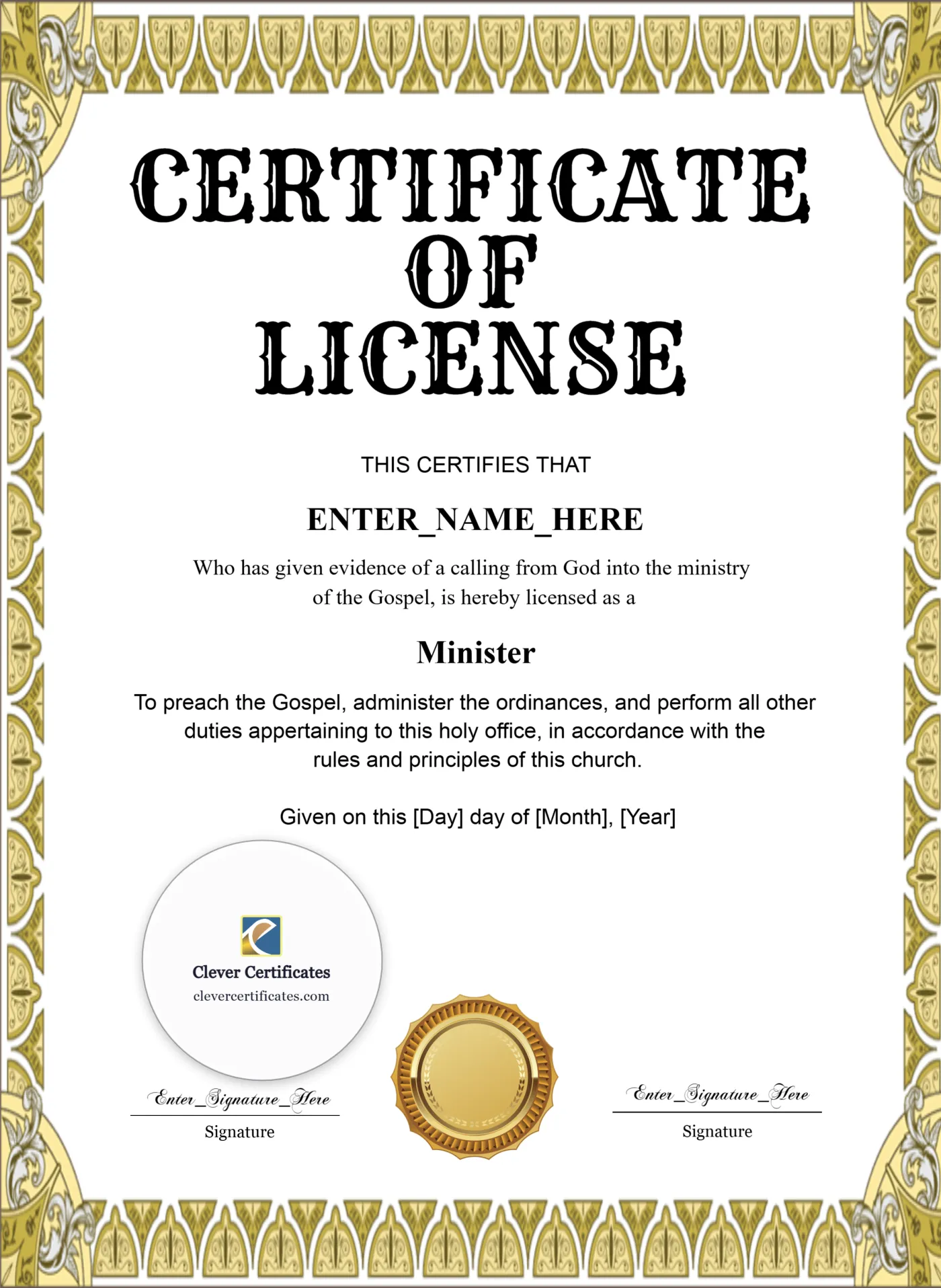 Editable Certificate Of License To Preach Portrait — Certificate Template Preview