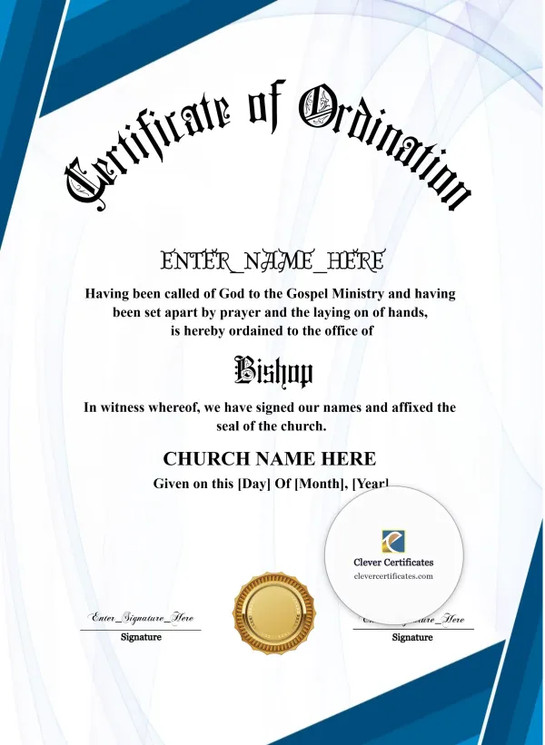 Printable Bishop Pastor Appointment Certificate Portrait — Certificate Template Preview