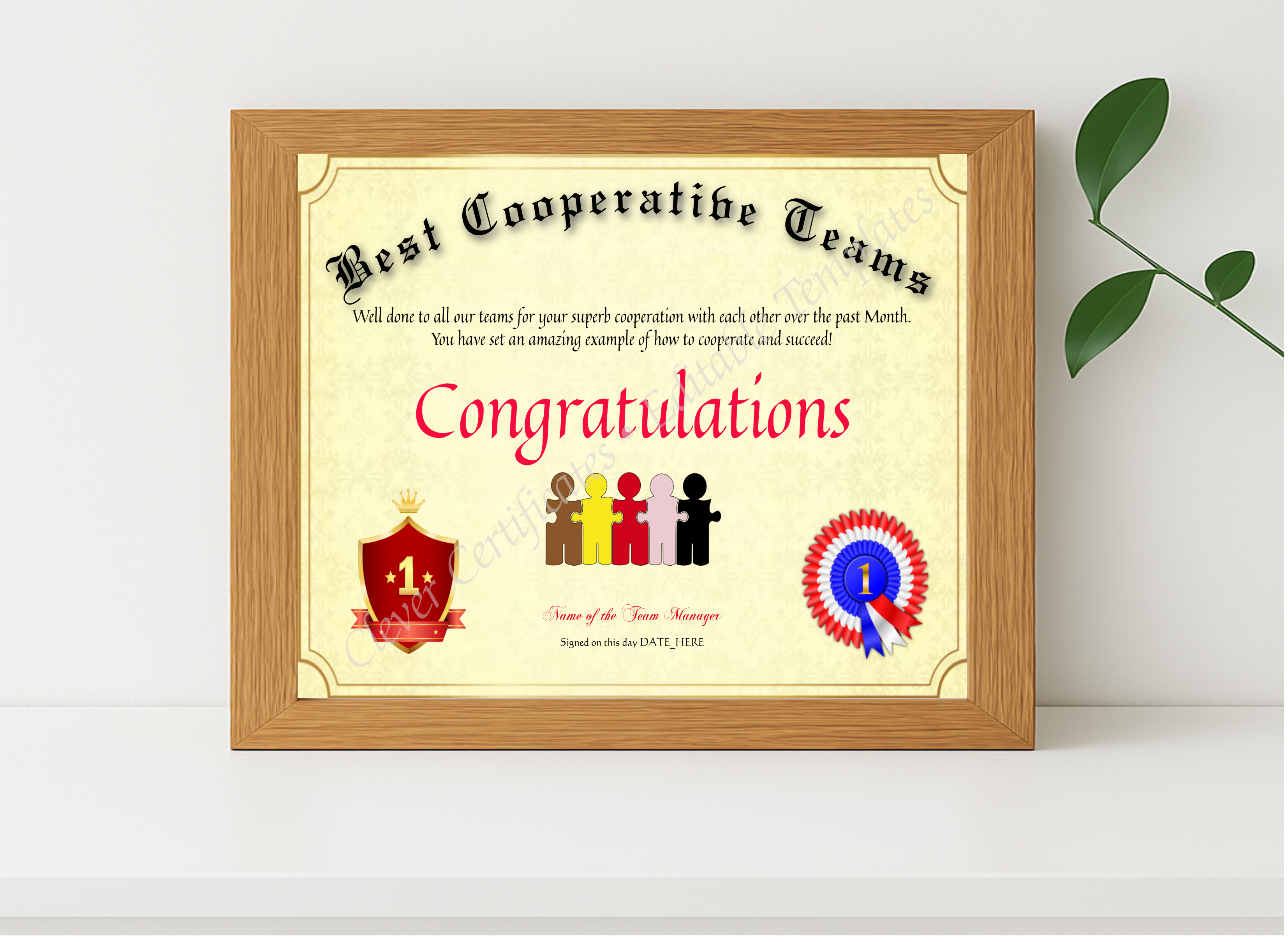 Realistic mockup featuring Best Cooperative Teams displayed within a modern frame, set against a minimalistic background.