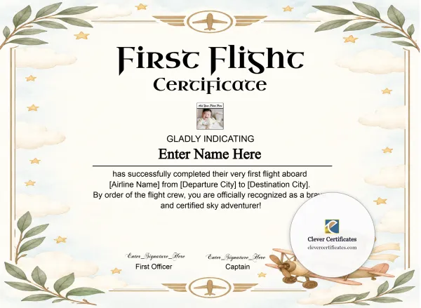 Free Toddler First Flight Certificate With Photo
