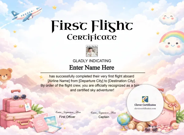 Free Infant First Flight Certificate With Photo