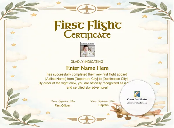 Free Toddler First Flight Certificate — Classic Landscape