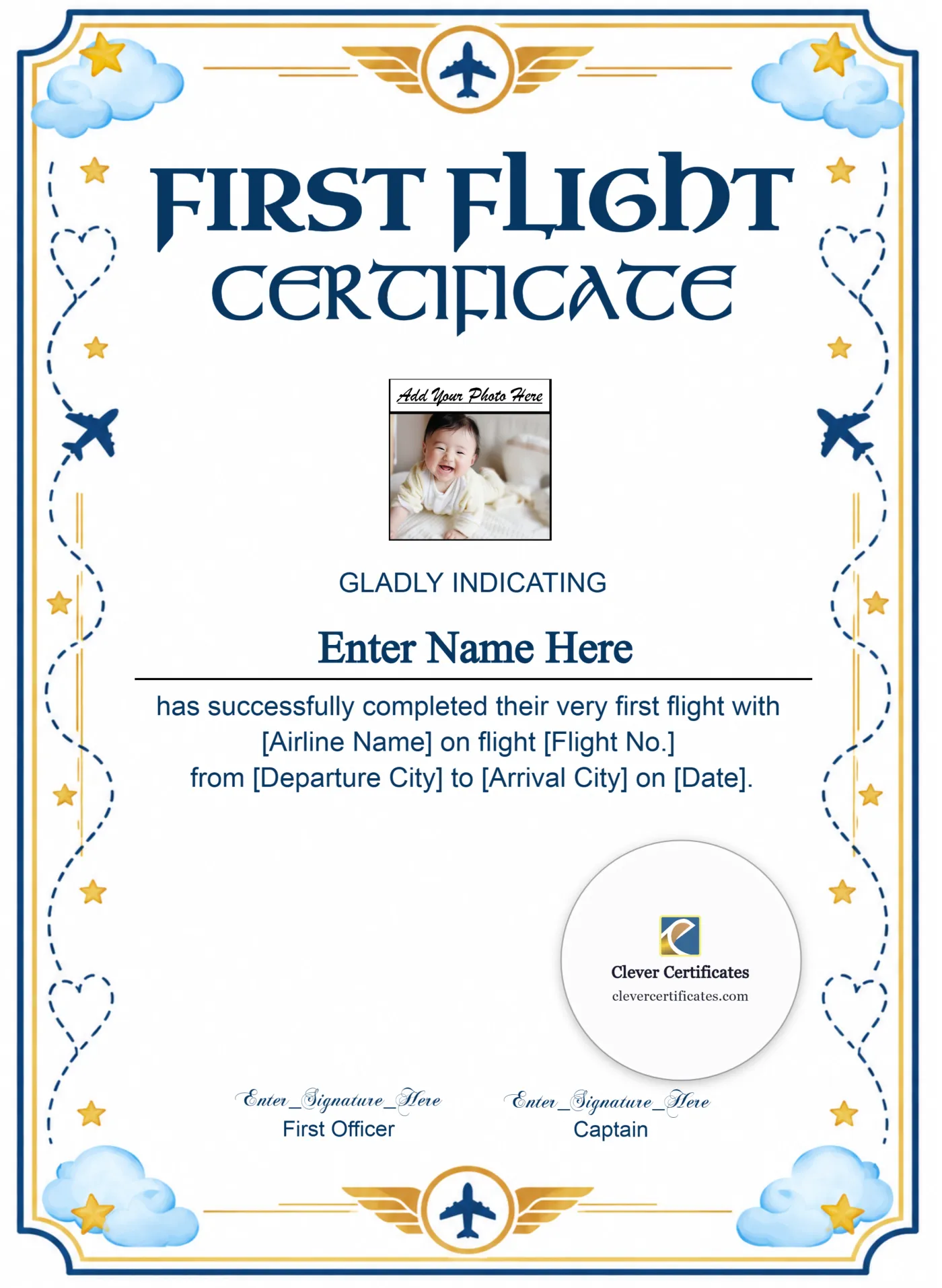 Kids First International Flight Certificate Portrait — Certificate Template Preview