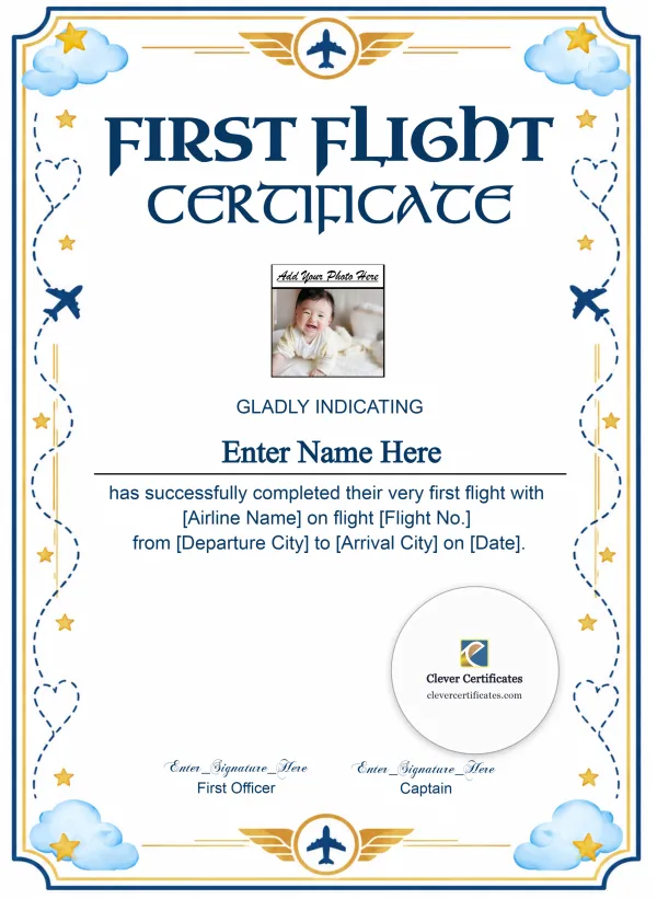 Kids First International Flight Certificate Portrait — Certificate Template Preview