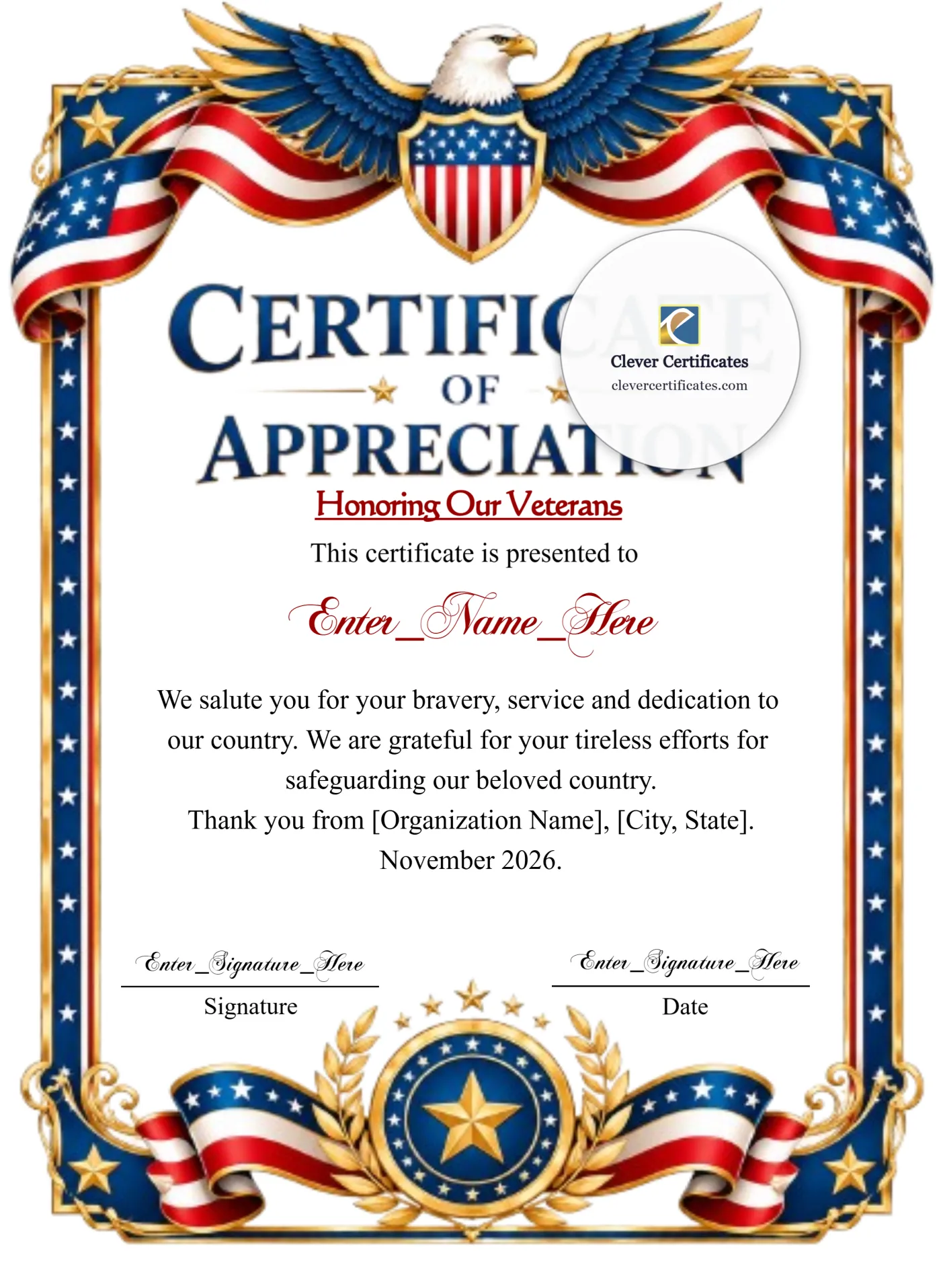 Editable America Certificate Of Appreciation Portrait — Certificate Template Preview