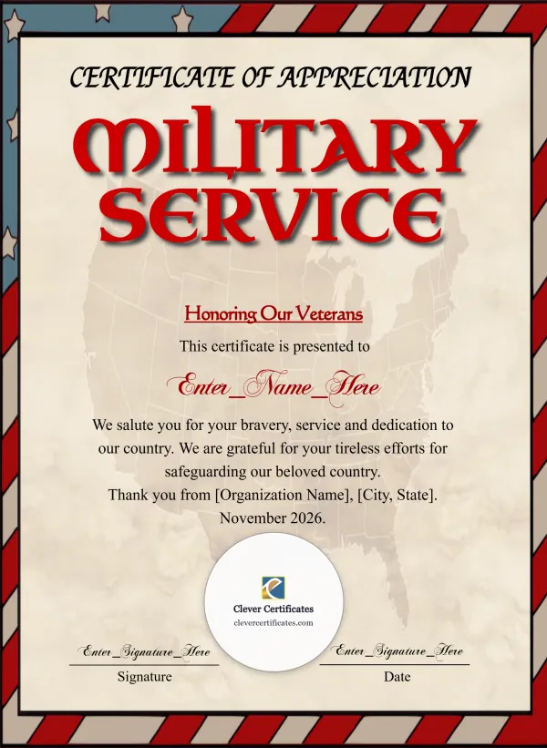 Free Military Service Appreciation Certificate — Vintage Flag Portrait