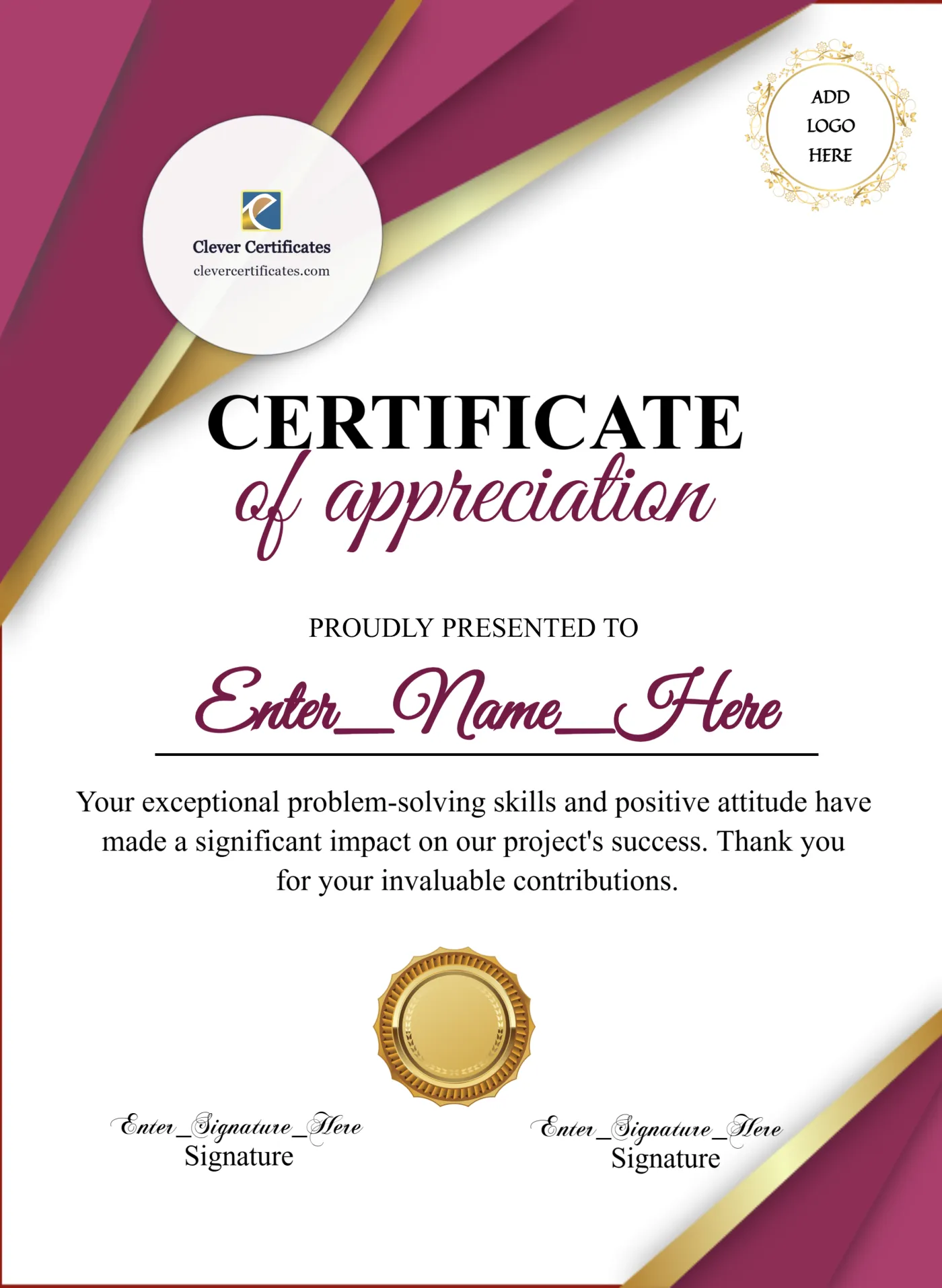 Certificate Of Appreciation Portrait — Certificate Template Preview