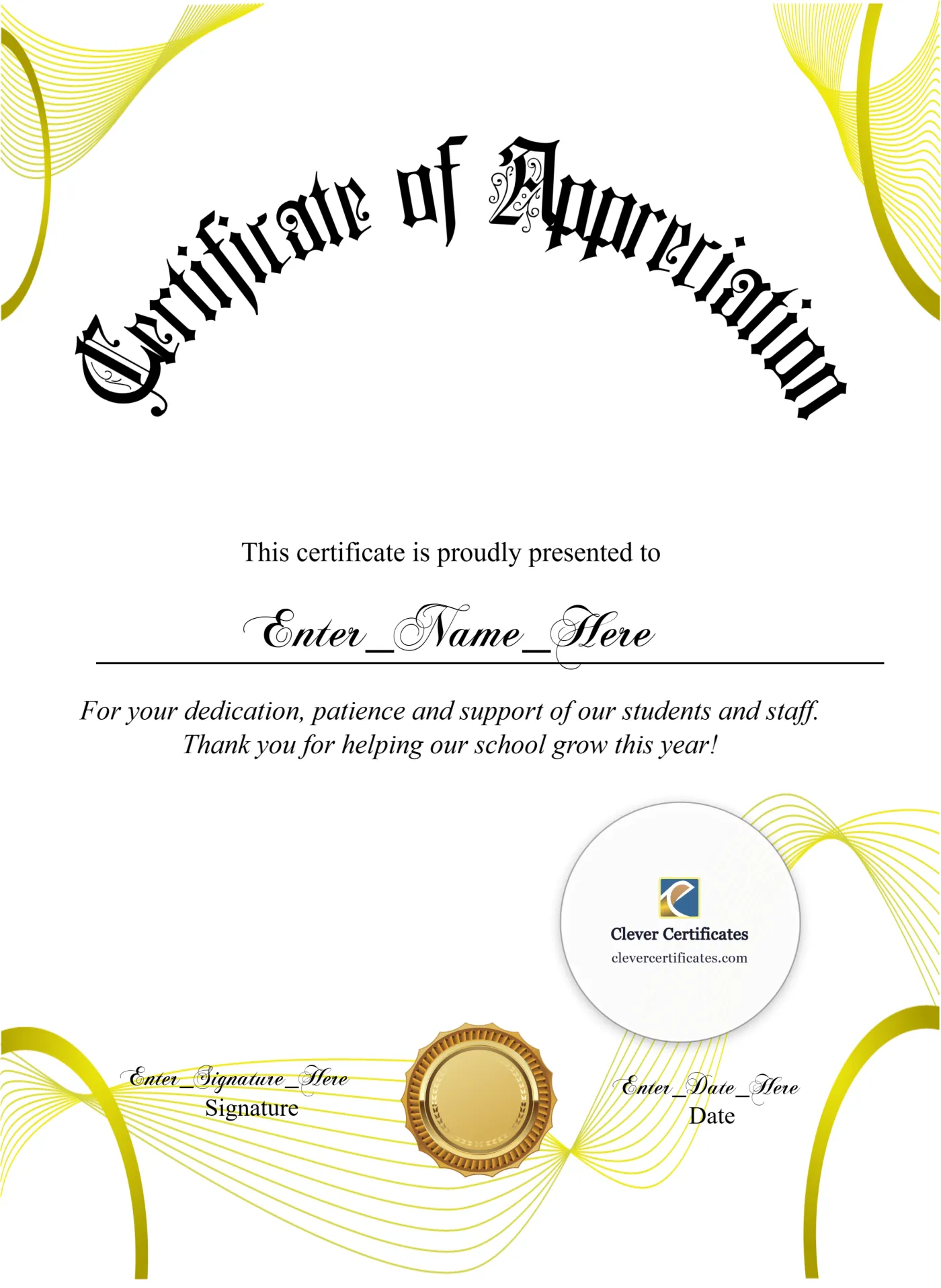 Education Support Professional Appreciation Certificate Portrait — Certificate Template Preview
