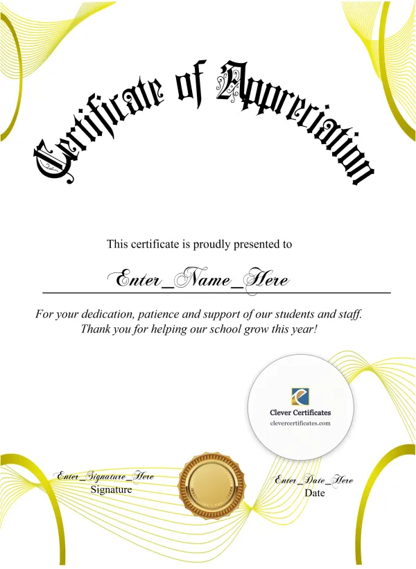 Education Support Professional Appreciation Certificate Portrait — Certificate Template Preview