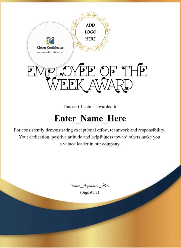 Employee Of The Week Portrait — Certificate Template Preview