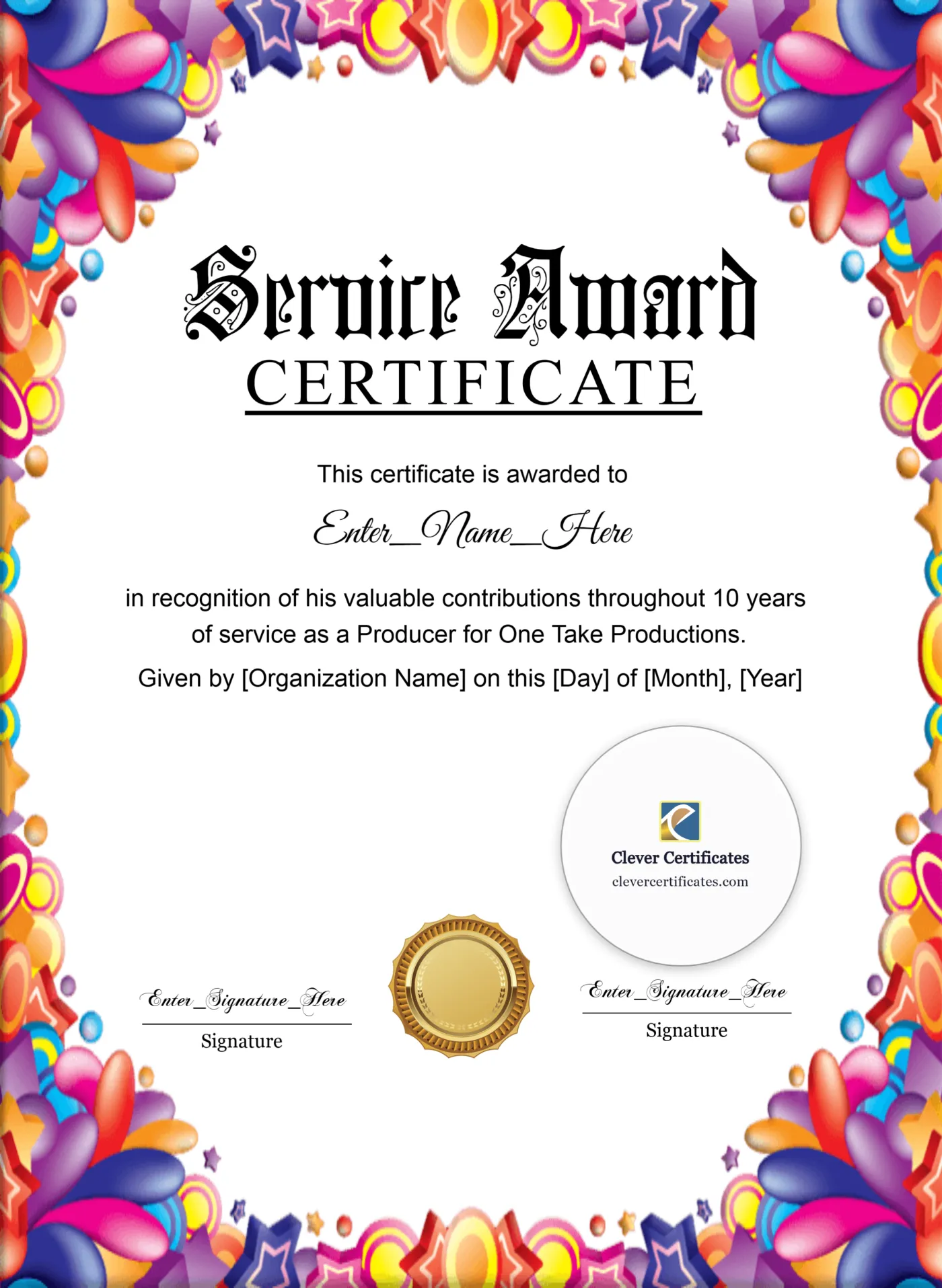 Years Of Service Award Certificate Portrait — Certificate Template Preview