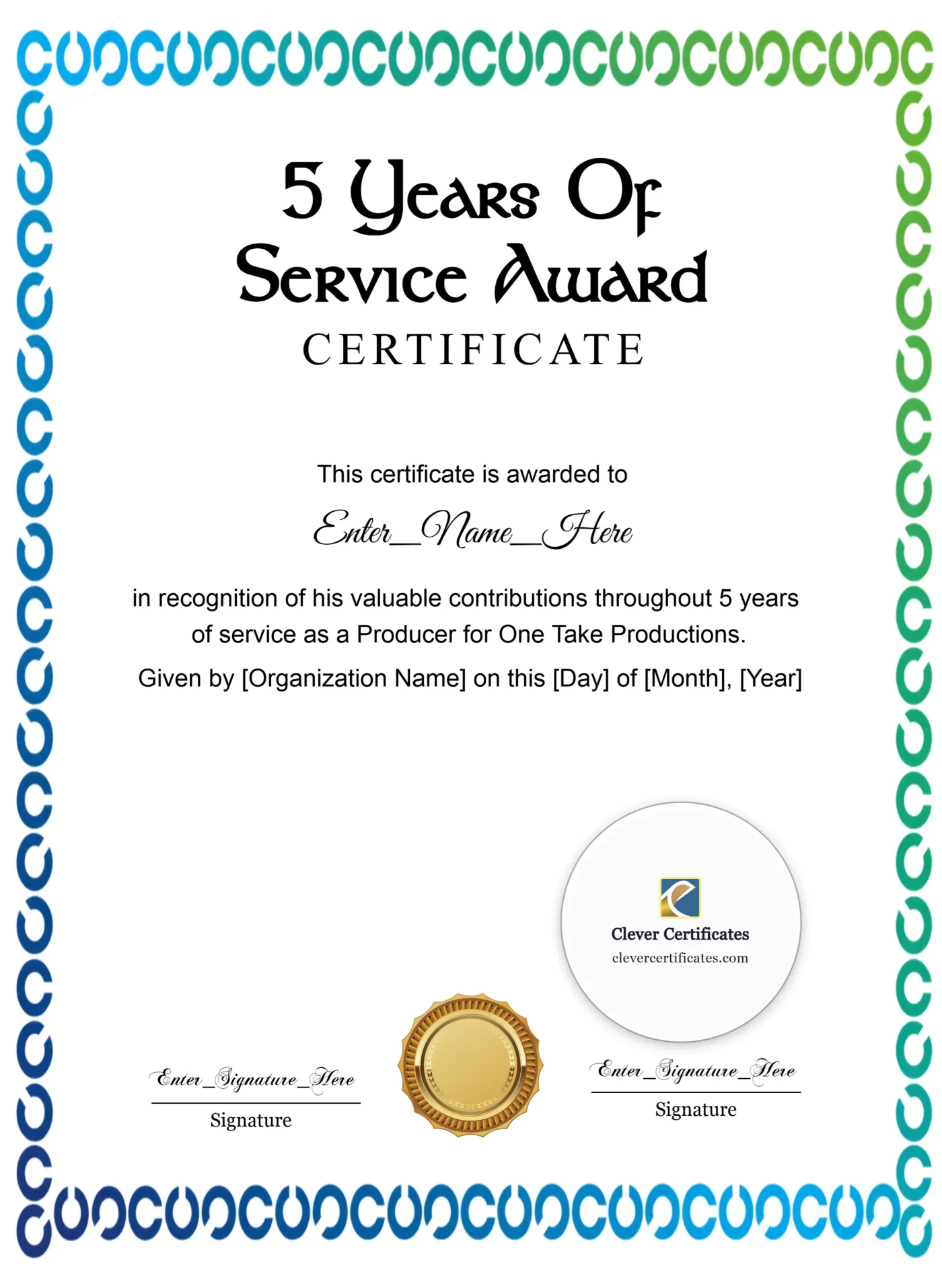 5 Years Of Service Anniversary Award Certificate Portrait — Certificate Template Preview