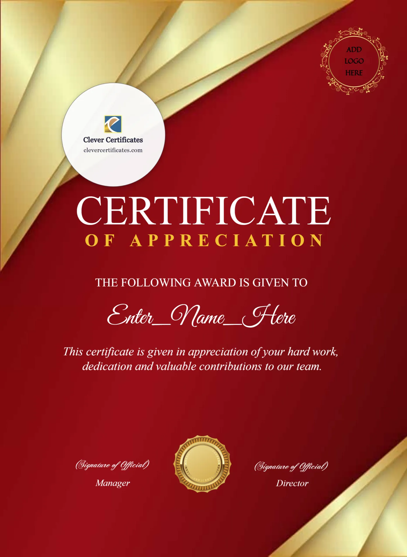 Employee Appreciation Certificate Portrait — Certificate Template Preview
