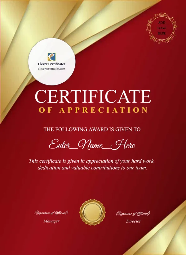 Employee Appreciation Certificate Portrait — Certificate Template Preview