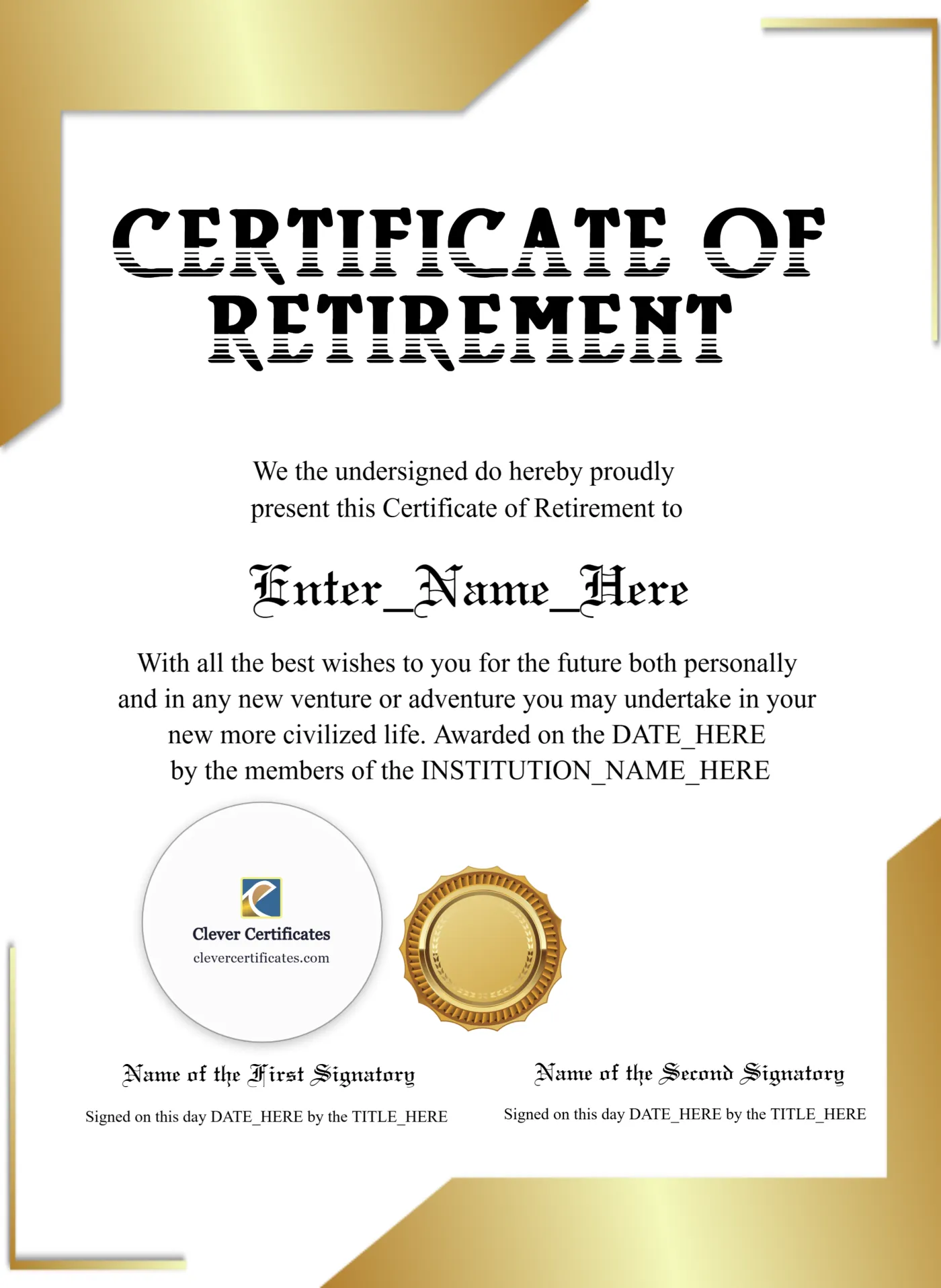 Certificate Of Retirement Portrait — Certificate Template Preview