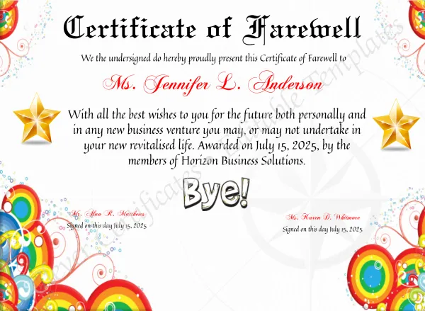 Certificate Of Farewell